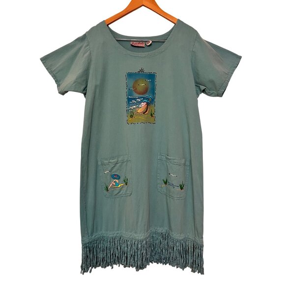 Right Angle Dresses & Skirts - Right Angle Women Beach-Themed Cotton Dress Fringe Pockets LARGE Cruise Casual